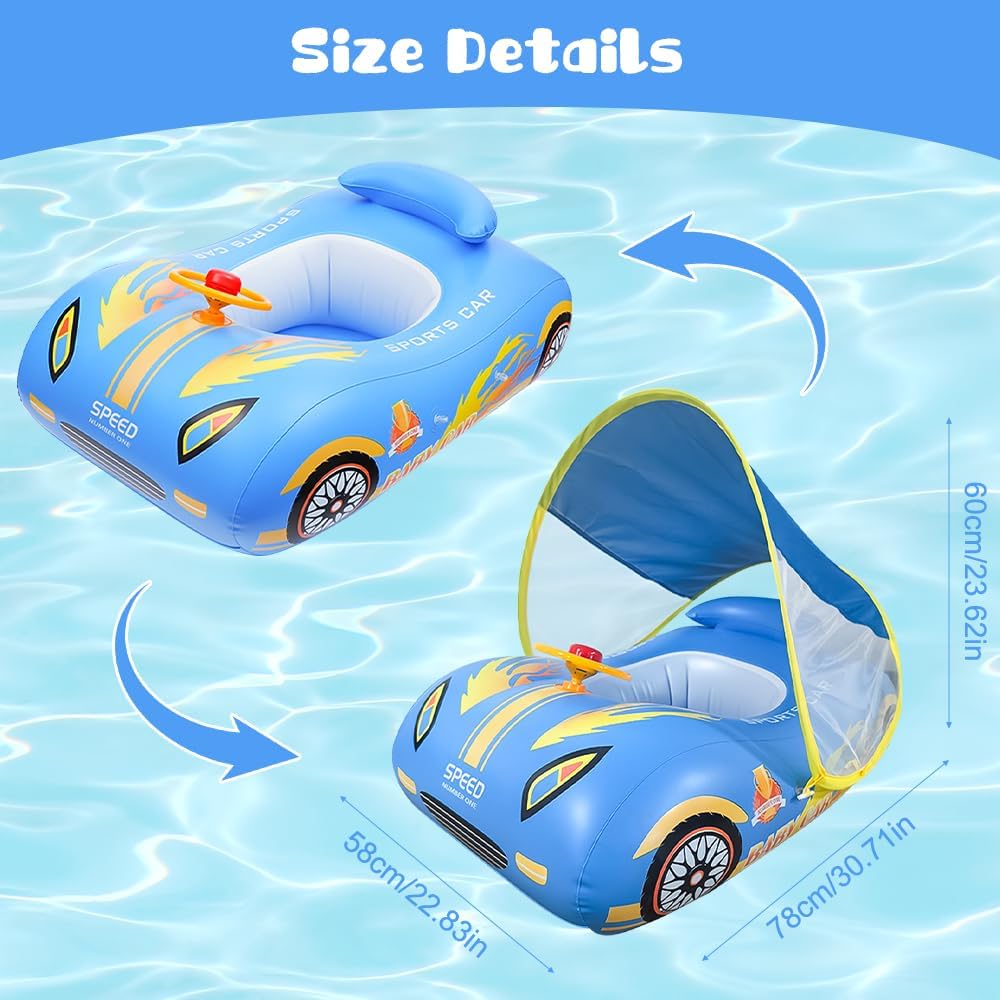 Schwimmring Baby mit Abnehmbarem Sonnendach, Säuglingsschwimmsitz Kinderbecken, Aufblasbare Schwimmt