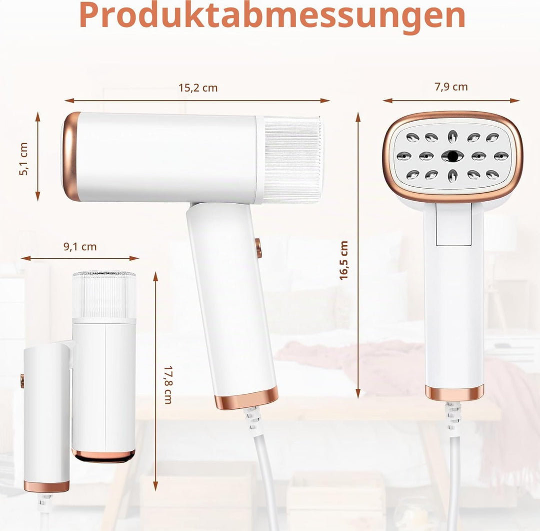 Dampfglätter Reise Steamer, 1000W Handsteamer für Kleidung mit 20s Schnellaufheizung, 360° Auslaufsc