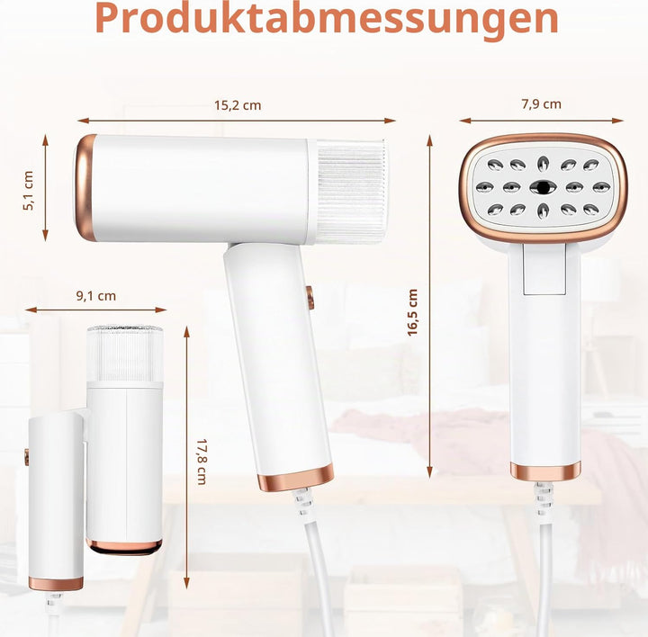 Dampfglätter Reise Steamer, 1000W Handsteamer für Kleidung mit 20s Schnellaufheizung, 360° Auslaufsc