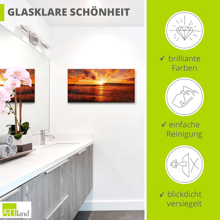 ARTland Glasbilder Wandbild Glas Bild einteilig 60x30 cm Querformat Strand Meer Küste Nordsee Sonnen