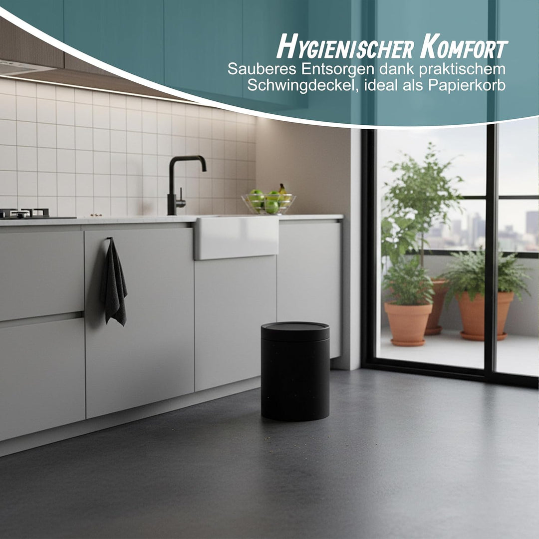 Relaxdays Kosmetikeimer, 6 Liter, mit Schwingdeckel, Inneneimer, matter Kunststoff, runder Badezimme