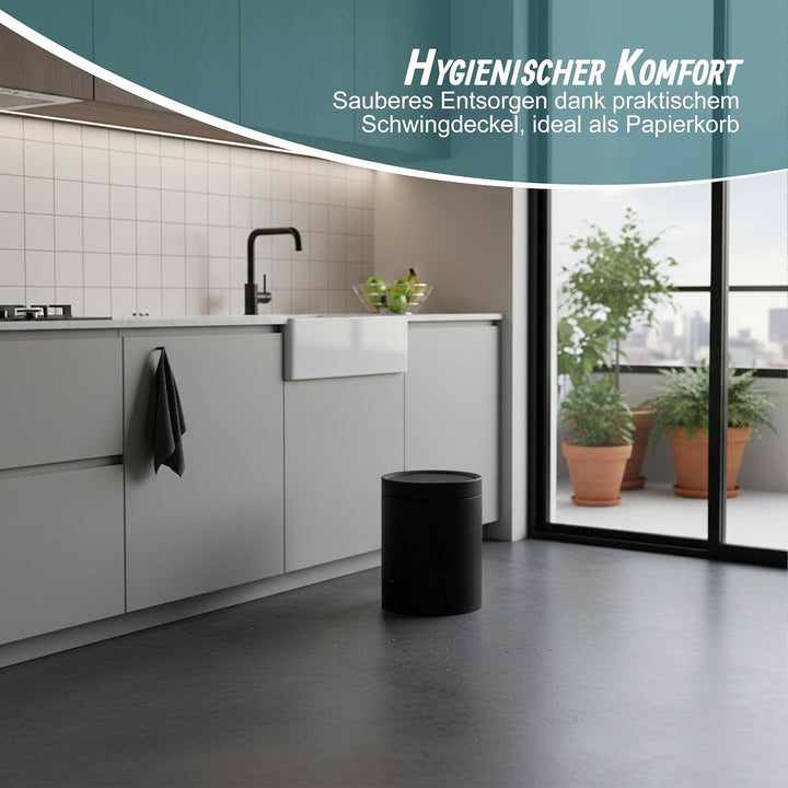 Relaxdays Kosmetikeimer, 6 Liter, mit Schwingdeckel, Inneneimer, matter Kunststoff, runder Badezimme