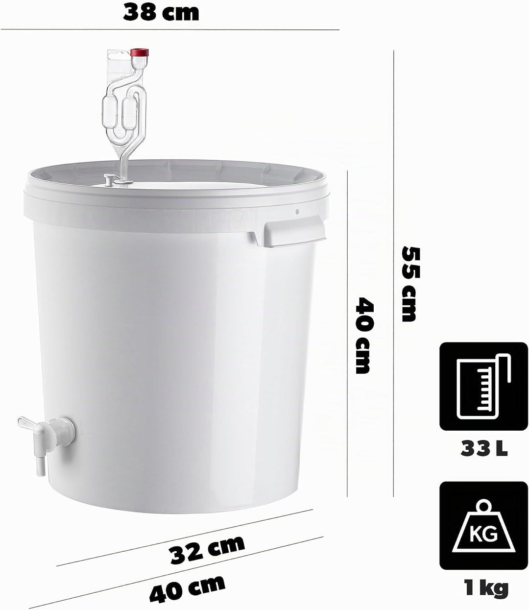 KADAX Gäreimer 33L Set mit Auslaufhahn, Gärröhrchen &amp; Gummistopfen, Gärbehälter aus Kunststoff mit A