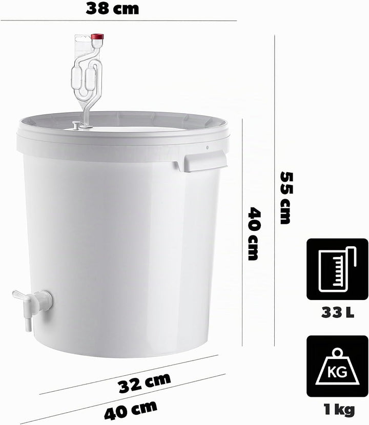 KADAX Gäreimer 33L Set mit Auslaufhahn, Gärröhrchen &amp; Gummistopfen, Gärbehälter aus Kunststoff mit A
