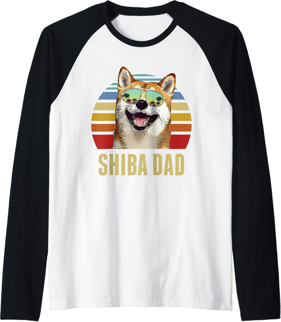Shiba Inu Best Dog Dad Ever Retro Sonnenuntergang Strand Vibe Raglan