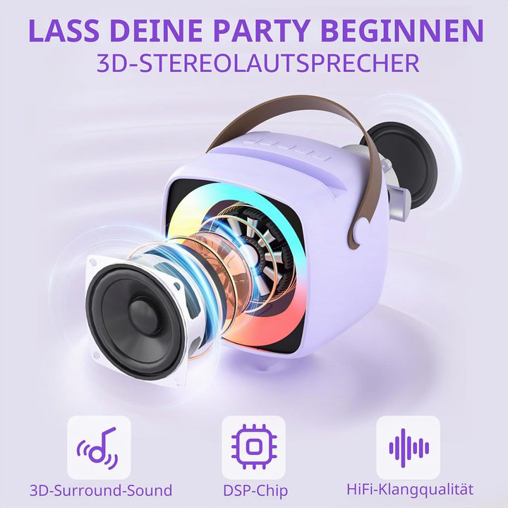 Karaoke Maschine 2 Mikrofone für Jungen Mädchen, tragbare Bluetooth-Lautsprecher mit dynamischen Lic