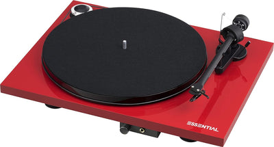 Pro-Ject Essential III HP, Audiophiler Plattenspieler mit Kopfhörerausgang (Rot), Rot
