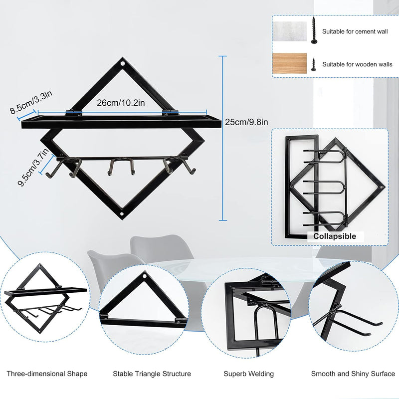 Metall Wandmontierter Weinhalter Stemware Glass Rack, Upgrade zusammenklappbarer Wandbehang Rotweinr