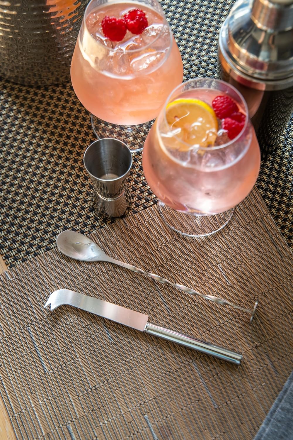 BarCraft, Luxuriöses Gin-Geschenkset mit Gin-Gläsern, Cocktail-Shaker, Cocktail-Rührlöffel, Doppelse