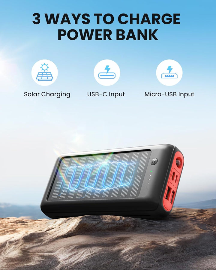 Solar Powerbank 27000mAh, 22,5W PD20W Power Bank Schnell Aufladende, Tragbares Ladegerät für Outdoor