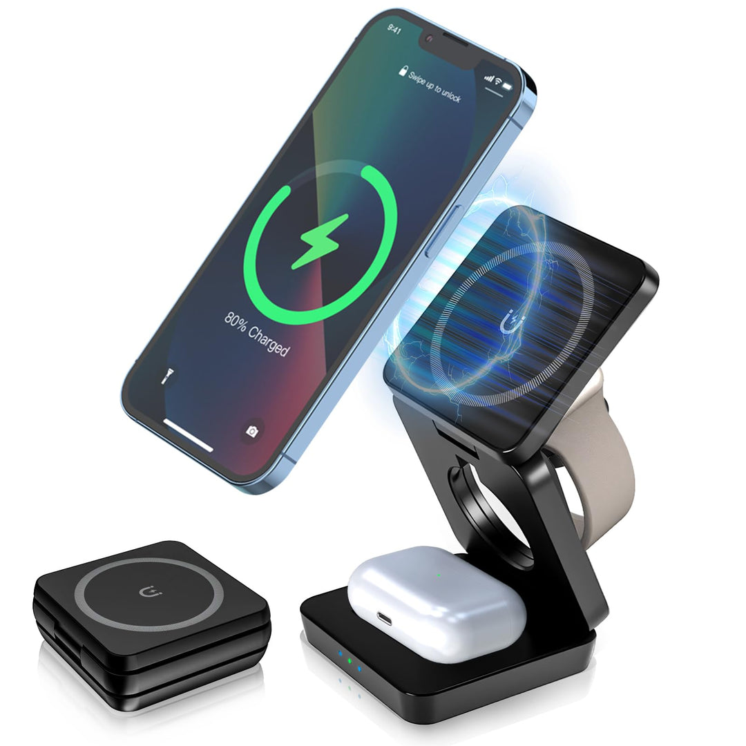 3 in 1 Faltbare Kabellose Ladestation, Induktive Ladestation für Apple Watch und Phone, Wireless Cha