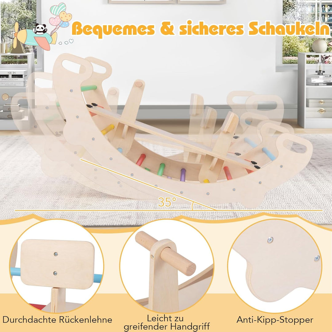 GOPLUS Kletterbogen Indoor, 4 in 1 Schaukelpferdbogen, Kletterleiter, Schaukelbogen & Krabbeltunnel