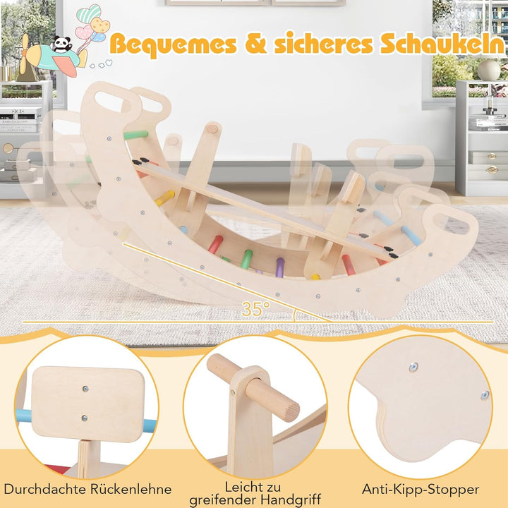 GOPLUS Kletterbogen Indoor, 4 in 1 Schaukelpferdbogen, Kletterleiter, Schaukelbogen & Krabbeltunnel