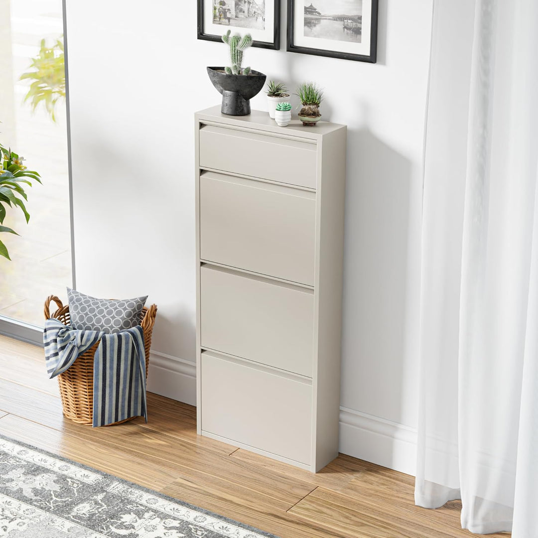 [en.casa] Schuhschrank Sokndal Schuhkipper mit 4 Klappen Metall Schuhkommode für 6 Paar Schuhe 118 x