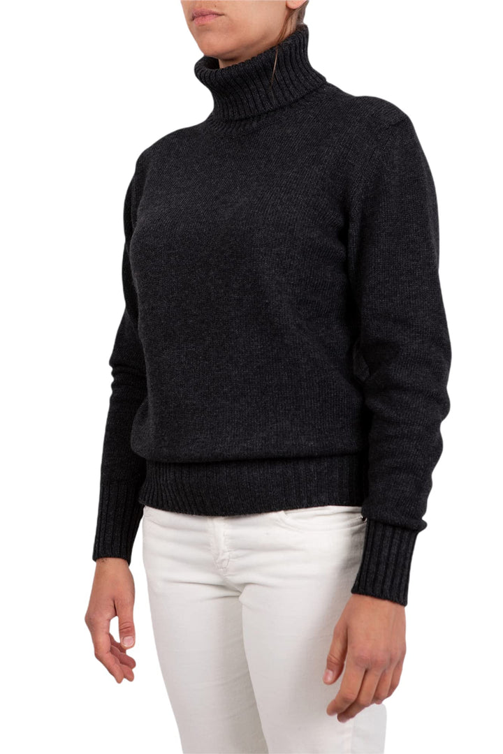 Rollkragenpullover für Damen Kaschmir-Mischung Made In Italy Doppeltes Garn M Anthrazit, M Anthrazit