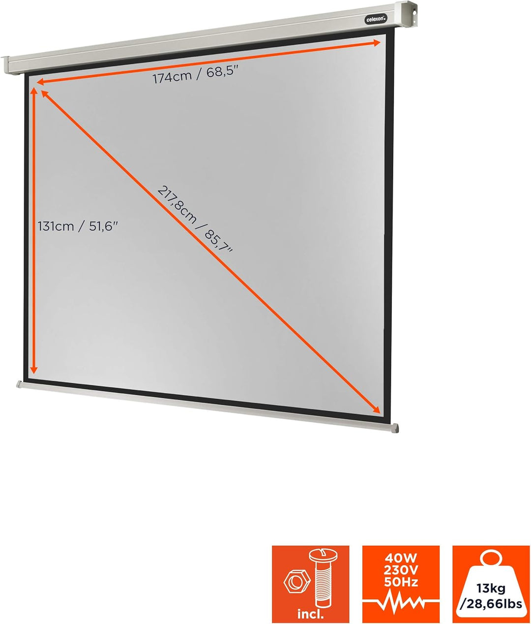 celexon Professional Motor-Leinwand 85" | 180x135 cm 4:3 | elektrische 4K,Full-HD Beamer-Leinwand fü