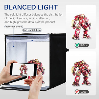 Fotostudio Lichtzelt für Produktfotografie 32x32x32cm, Fotobox zum Fotografieren Professionelles Lic