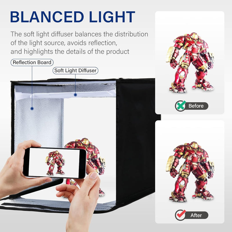 Fotostudio Lichtzelt für Produktfotografie 32x32x32cm, Fotobox zum Fotografieren Professionelles Lic