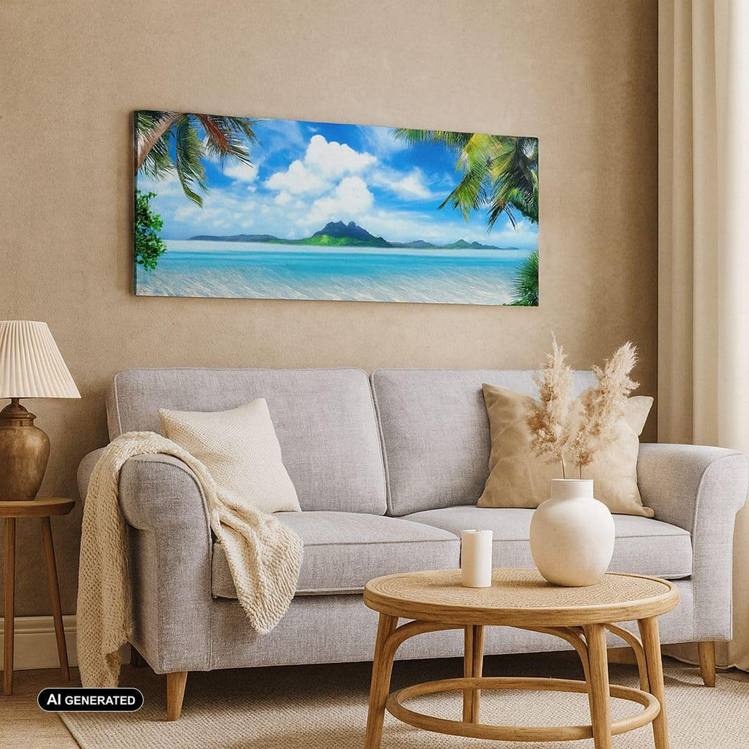 Wandbilder Dekoration Wohnzimmer Strand Urlaub Insel Palme Panorama Bilder auf Leinwand 120x50cm Lei