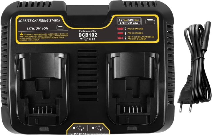 Ladegerät für Dewalt DCB115 18 V XR, KEATFE Dual 3 A, 12 V-20 V MAX Lithium-Ionen-Akku mit 2 USB-Ans