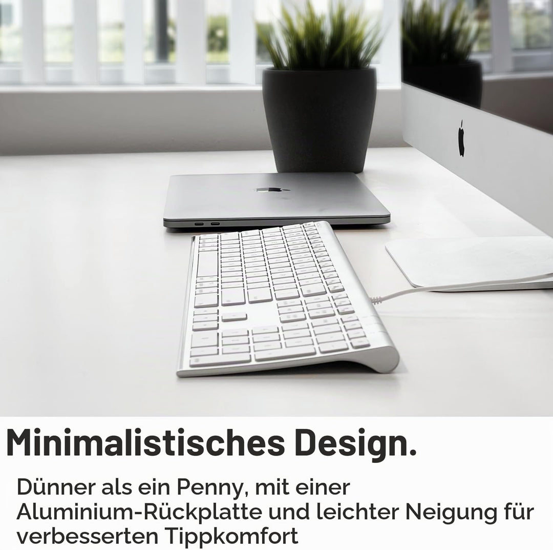 Macally Ultradünne USB-Tastatur mit Kabel, kompatibel mit Apple-Tastatur oder Windows – Tastatur in