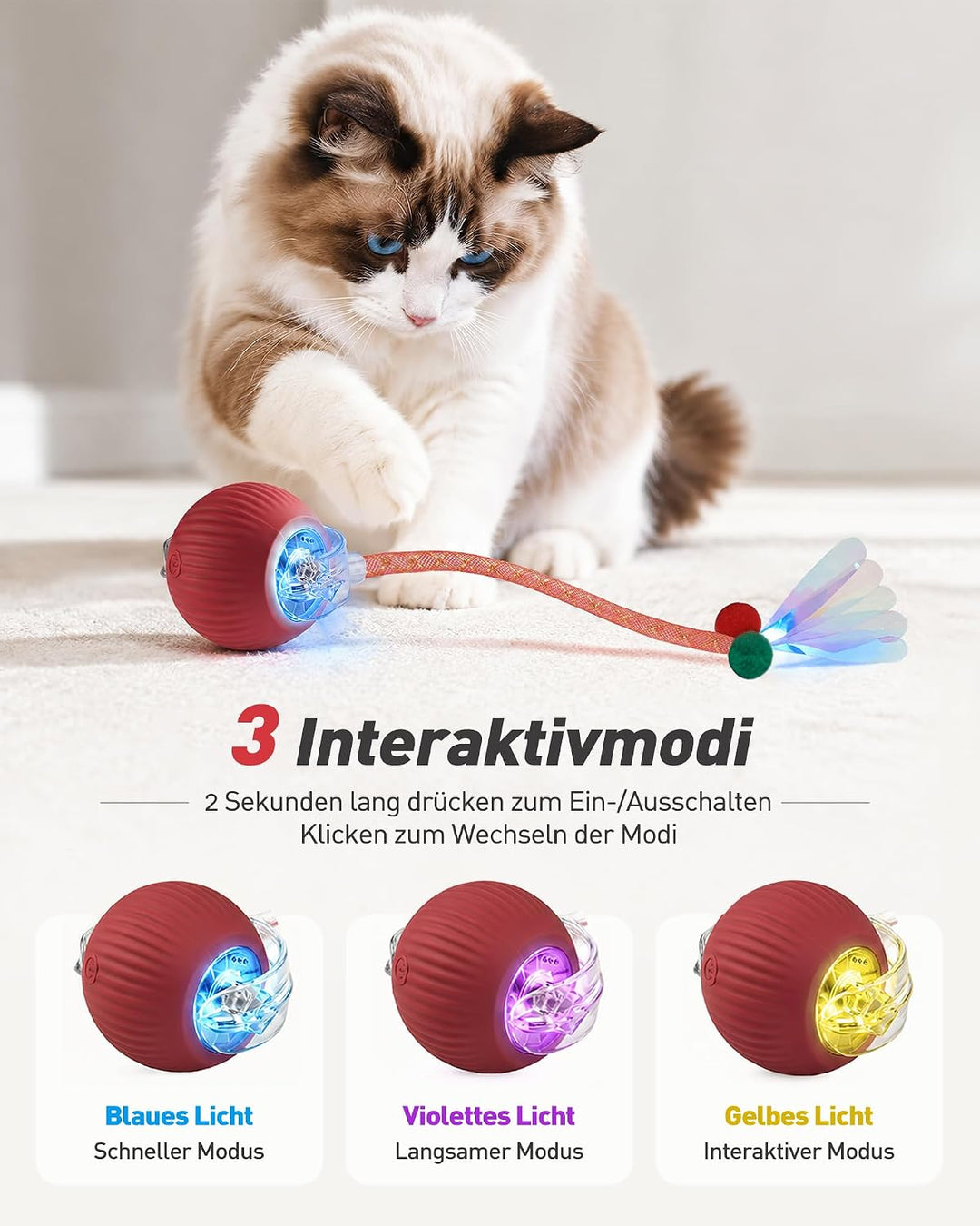 Interaktives Katzenspielzeug Ball, Elektrischer Katzenball Für Drinnen | Katzenspielzeug Mit Schwanz
