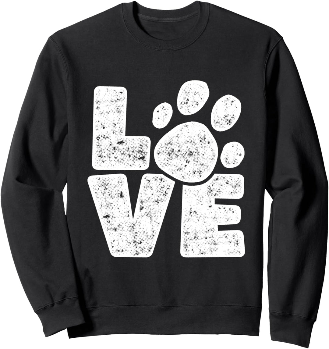 Dog Lover Love Pawprint Cute Retro Distressed Wonen Girls Sweatshirt