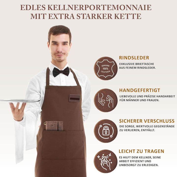 MATADOR Kellner Geldbörse Leder #VICIO inkl. robuster Metall Kette, Luxus Kellnerbörse Leder mit edl