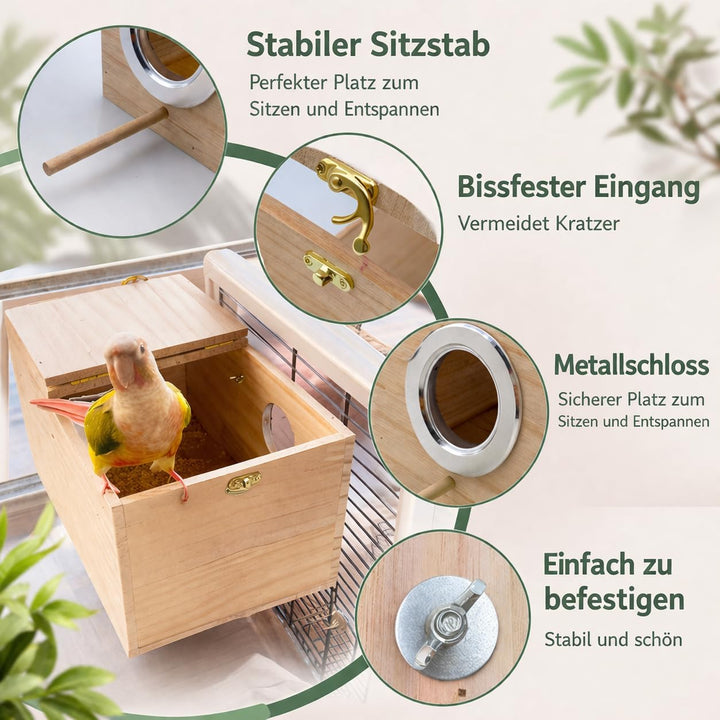 2er-Pack Wellensittich-Nistkasten, Wellensittich-Nisthaus aus Holz, Papageien-Brutkästen, für Unzert