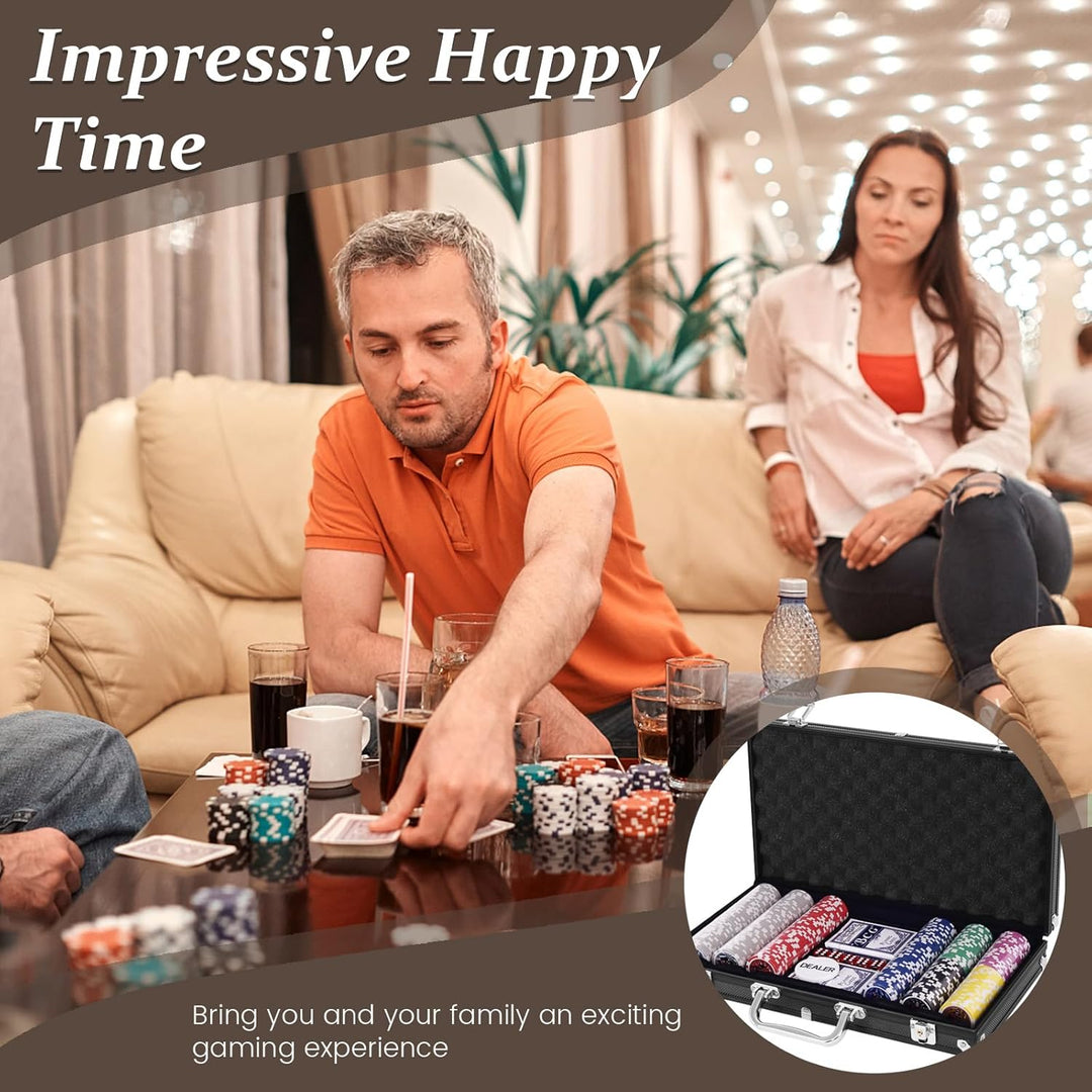 HOMASIS Pokerset mit 300 Chips, Alu Pokerkoffer mit 2 Kartendecks, 5 Würfeln, 1 Dealer Button, Poker