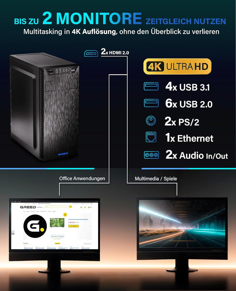 Greed® Ultra V2 PC mit Intel Core i7 10700F - Schneller Rechner - Computer für Büro & Home Office mi