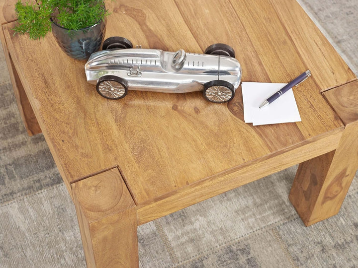 FineBuy Couchtisch Massivholz 60x60 cm · Quadratischer Wohnzimmertisch · Handgefertigt & Naturfarben