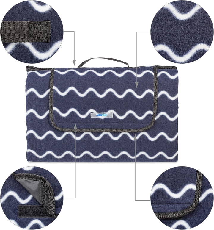 Relaxdays XXL Picknickdecke, 200x200 cm, Fleece Stranddecke, wärmeisoliert, wasserdicht, mit Tragegr