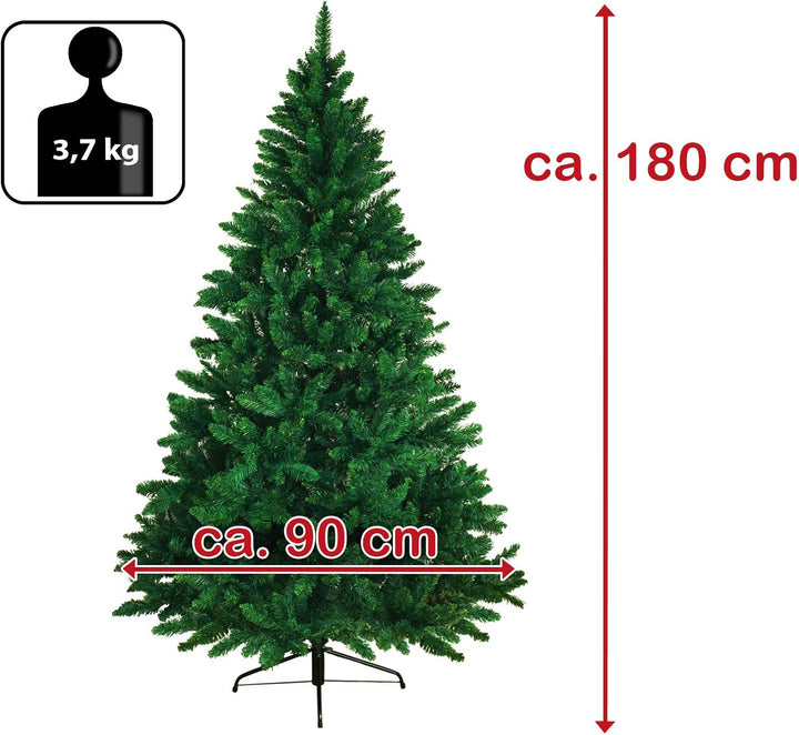 BB Sport Christbaum Weihnachtsbaum 180 cm Mittelgrün PVC Tannenbaum Künstlich Standfuss Klappsystem,