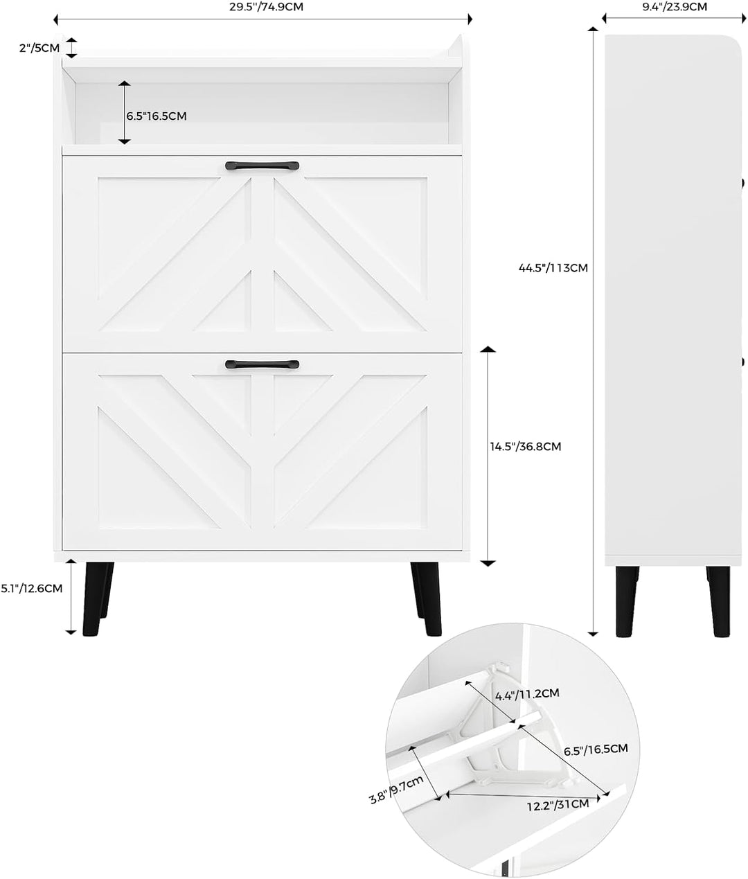 VOWNER Schuhschrank Schmal, Schuhkipper Schuhregal Schmal, mit 2 Klappen, mit Verstellbar und Abnehm