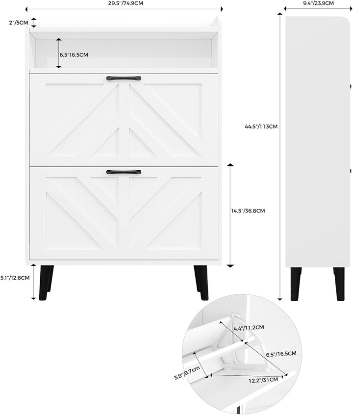 VOWNER Schuhschrank Schmal, Schuhkipper Schuhregal Schmal, mit 2 Klappen, mit Verstellbar und Abnehm