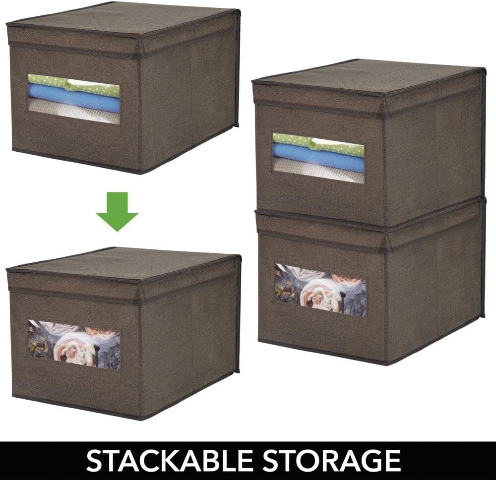 mDesign 6er-Set Stoffbox – praktische Aufbewahrungsbox mit Deckel und Sichtfenster für Schlaf-, Wohn