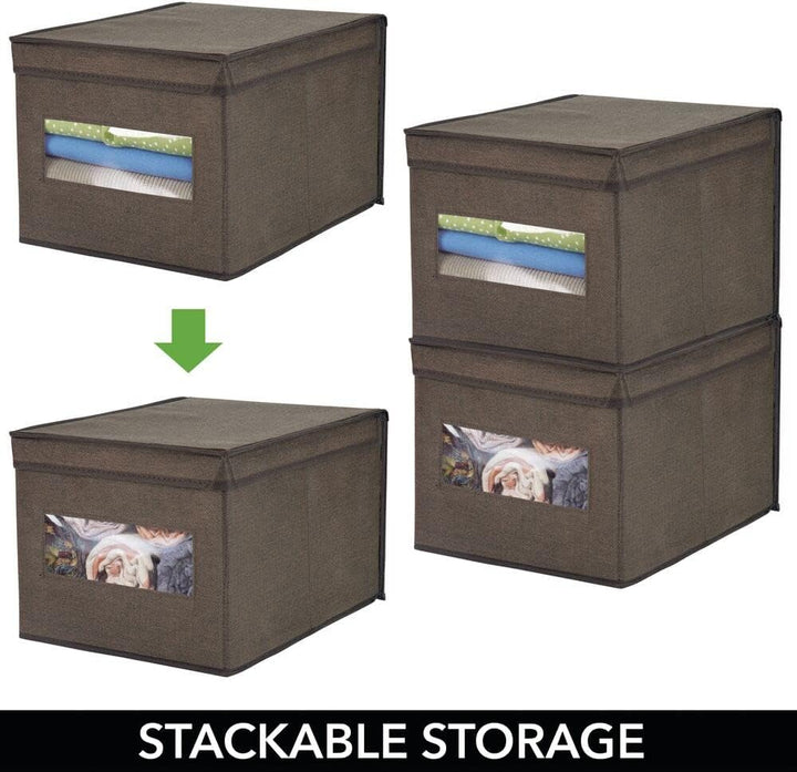 mDesign 6er-Set Stoffbox – praktische Aufbewahrungsbox mit Deckel und Sichtfenster für Schlaf-, Wohn