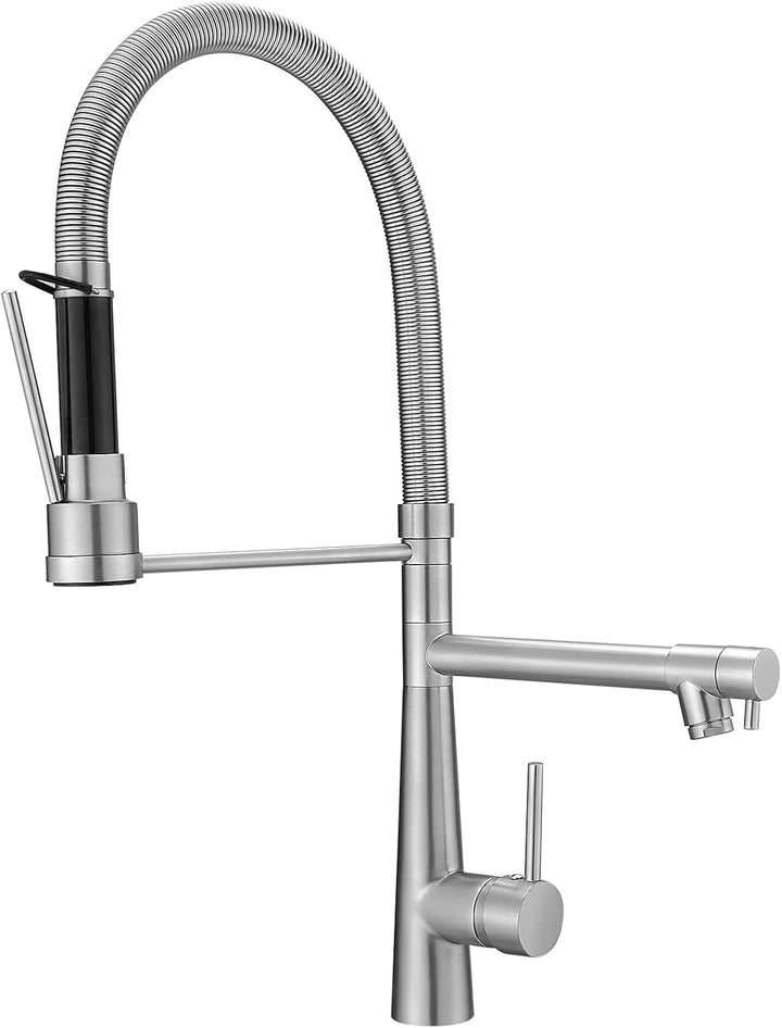TIMACO Grosser Küchenarmatur mit Spiralfeder,22,36in, 360° Schwenkbare Spültischarmaturen mit Zwei A