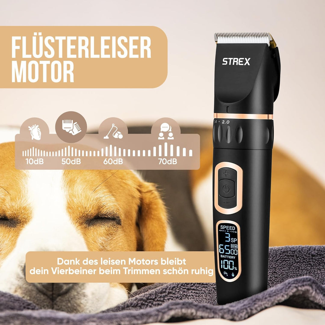 Strex Hundeschermaschine/Tierschermaschine Extra Leise - Kabellos - 5 Modi - Hundetrimmer für alle F