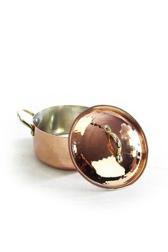 CopperGarden Kupfertopf mit Deckel + Griffen aus Messing I Gehämmerter Kupferkochtopf aus verzinntem