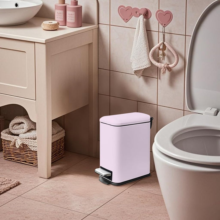Mülleimer,5L Kosmetikeimer mit Softclose Deckel,5 Liter Abfalleimer Bad mit Pedal,Badezimmer Tretmül