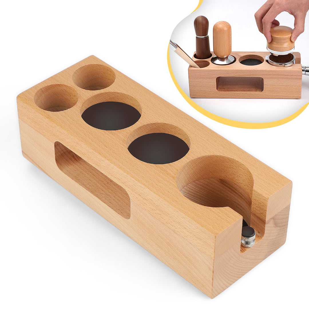 efuturetime Tamperstation 51-54mm Höhenverstellbar, Espresso Tamper Holder Station Holz, Coffee Tamp