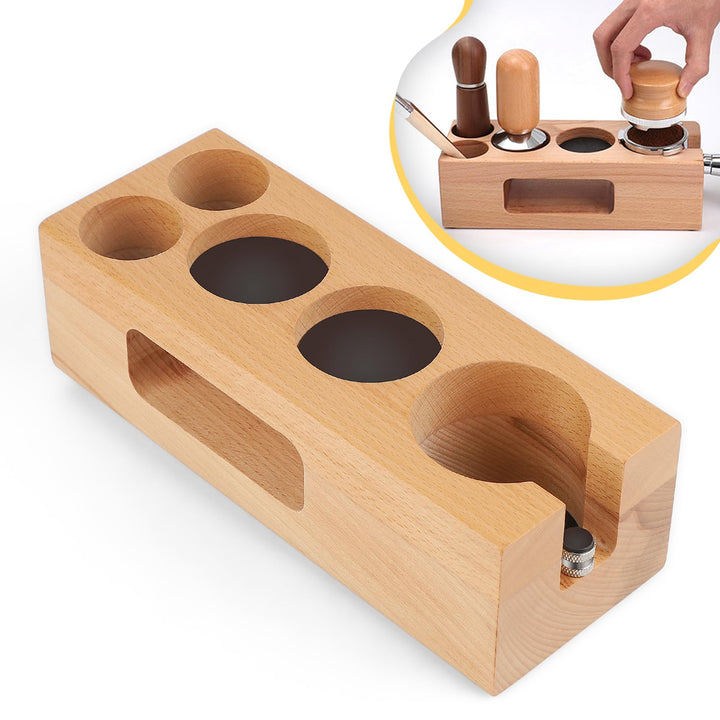 efuturetime Tamperstation 51-54mm Höhenverstellbar, Espresso Tamper Holder Station Holz, Coffee Tamp