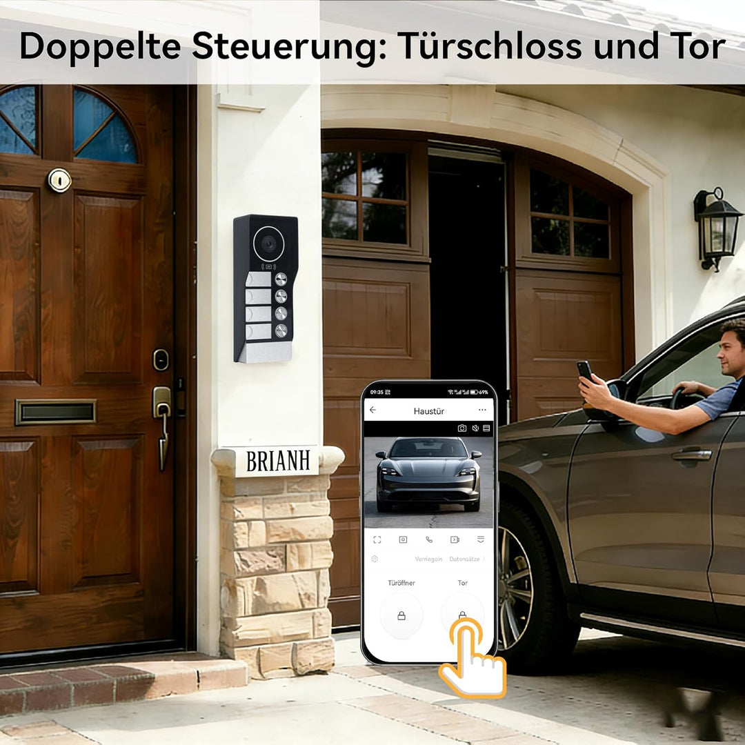 Video Türsprechanlage für 4 Familienhaus, 2-Draht, 4X 7 Zoll Monitor &amp; App - Smarte Video Türklingel