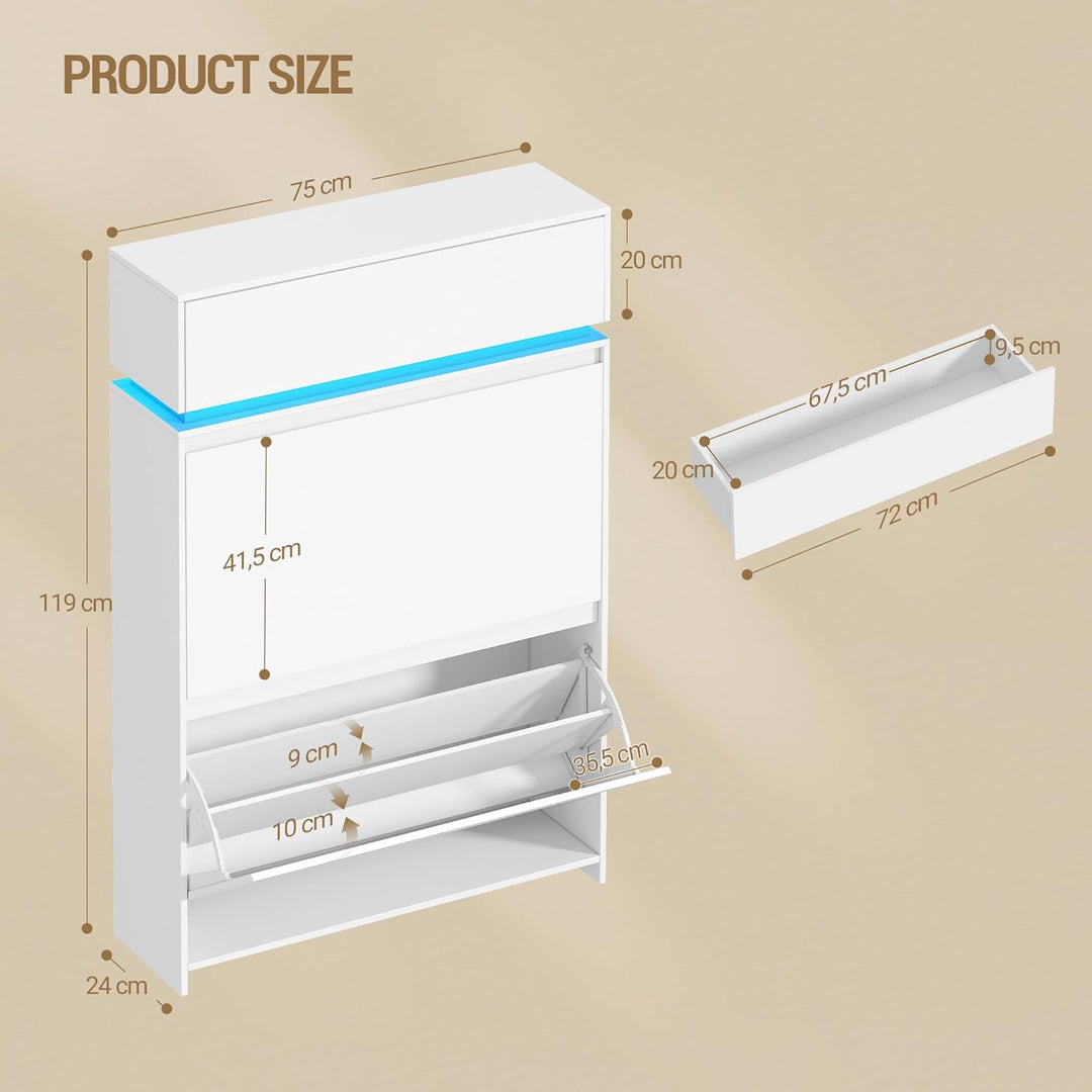 Hzuaneri Schuhschrank, Schuhkipper Schmal mit LED-Leuchten, Schuhregal, Verstellbare Ablagefläche, 1