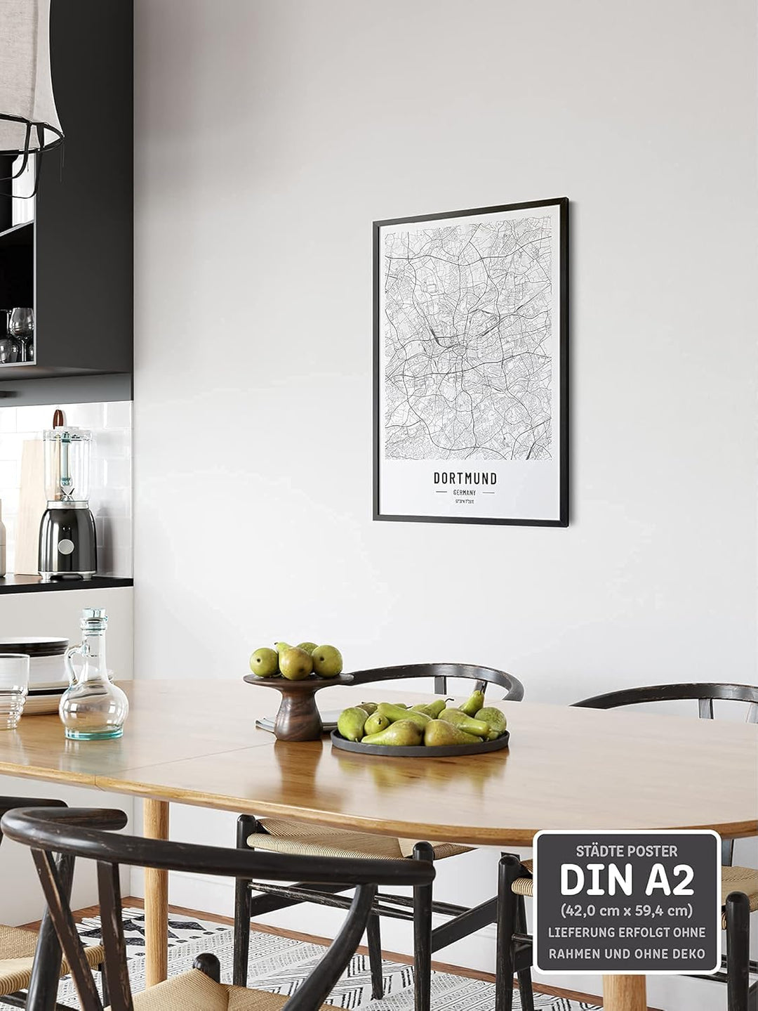 JUNOMI® Dortmund Poster DIN A2 Schwarz Weiss, DIN A2 Wohnzimmer Deko, Modernes Wandbild, Dortmund Bi