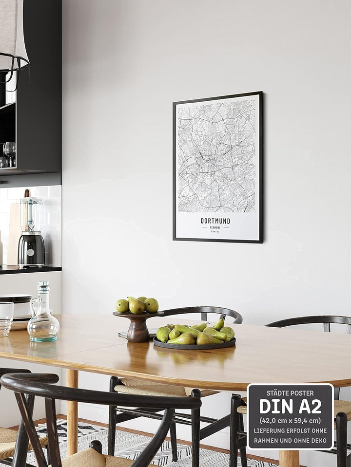 JUNOMI® Dortmund Poster DIN A2 Schwarz Weiss, DIN A2 Wohnzimmer Deko, Modernes Wandbild, Dortmund Bi