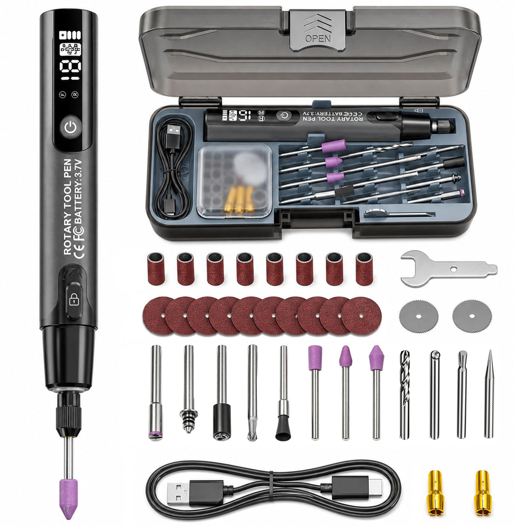 Elektrischer Gravierstift mit LED Display, Gravierstift Set mit 16000 RPM Kabellos Wiederaufladbar m