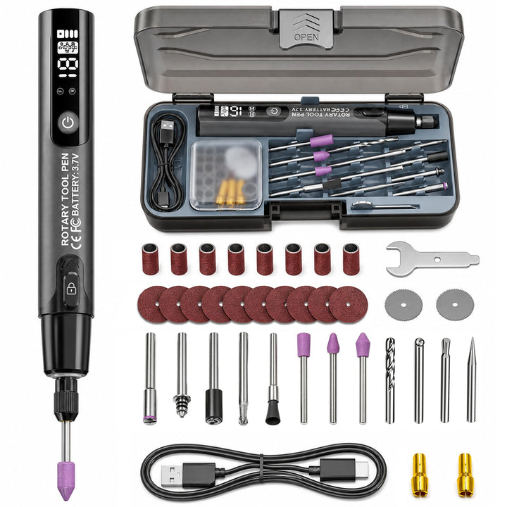 Elektrischer Gravierstift mit LED Display, Gravierstift Set mit 16000 RPM Kabellos Wiederaufladbar m